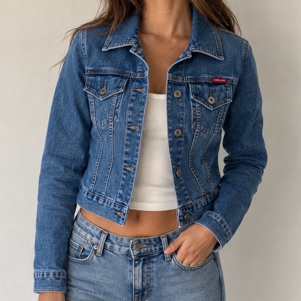 Guess Jeans Denim Jacket Women's Blue‎ Classic Trucker y2k Style S v2